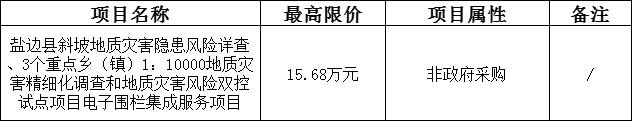 省修复防治院盐边县斜坡地质灾害隐患风险详查、3个重点乡（镇）1：10000地质灾害精细化调查和风险双控试点项目电子围栏集成服务项目遴选公告